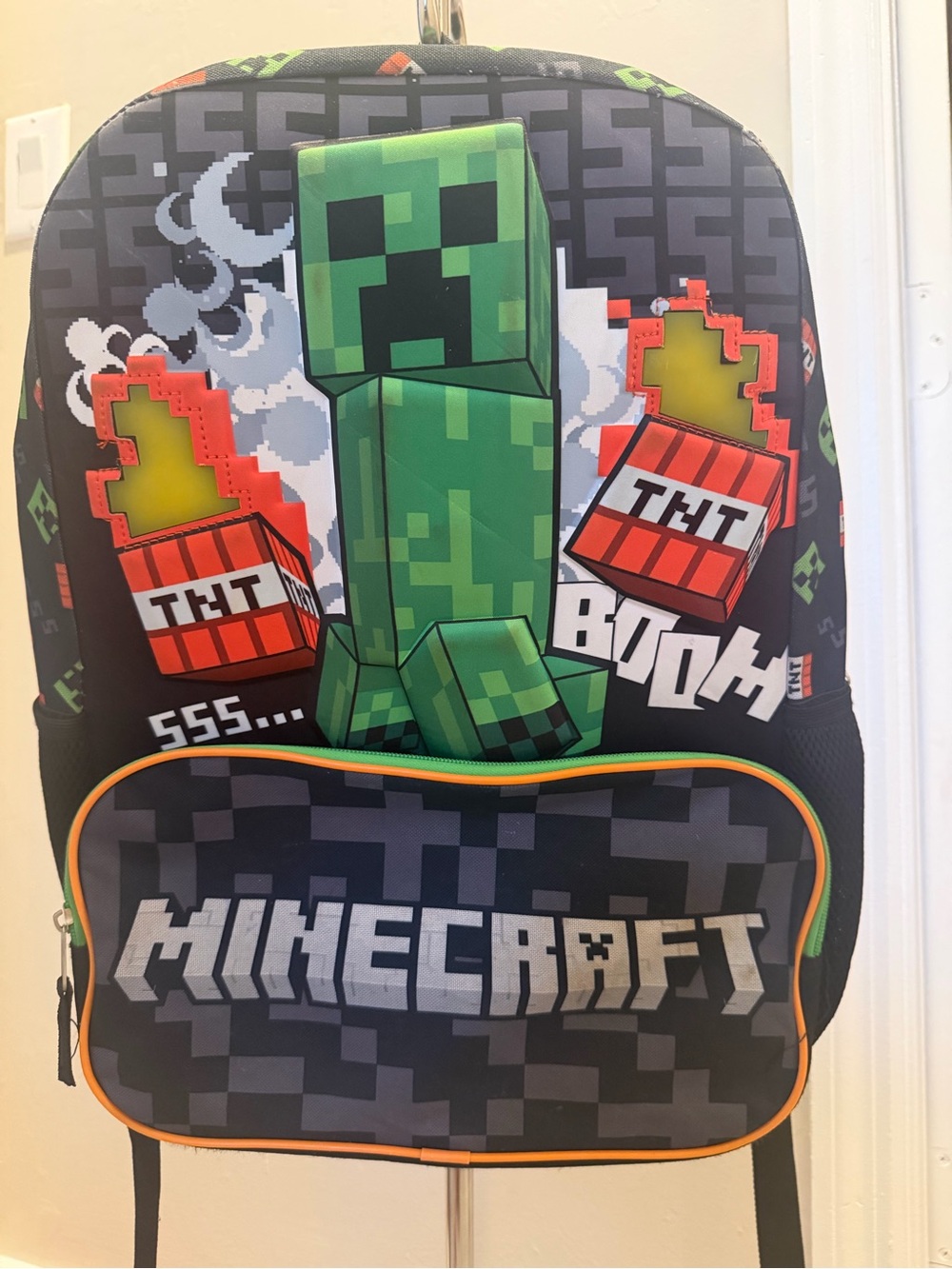 Minecraft Kids Black and Green Backpack Light Up TNT